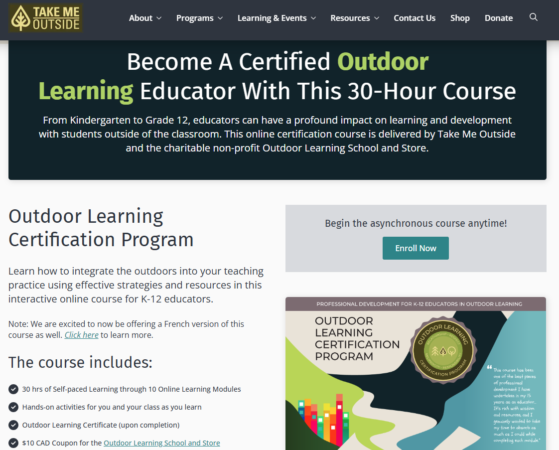 OUtdoor Learning Certification kelly glen